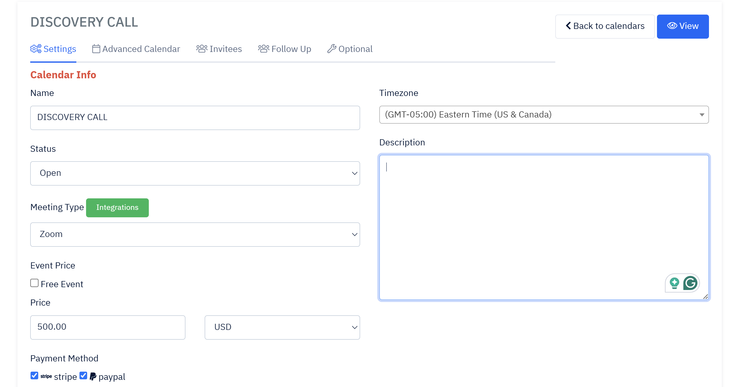 SmartMeetings Calendar Interface